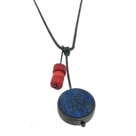 Jewelry Ashka Dymel Necklace: Lapis Disc 4 Jewelry Ashka Dymel Necklace: Lapis Disc
