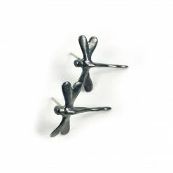Chee-Me-No Earrings: Dragonfly Posts, Black Jewelry