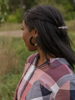 Jewelry Fair Anita Earrings: Retro Horn & Brass Blocked Hoops