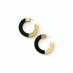 Jewelry Fair Anita Earrings: Retro Horn & Brass Blocked Hoops