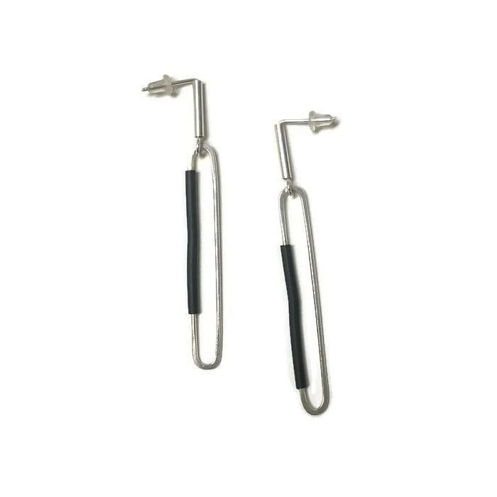 Inteplei Earrings: Black & White Long Oval Jewelry 3 Inteplei Earrings: Black & White Long Oval Jewelry