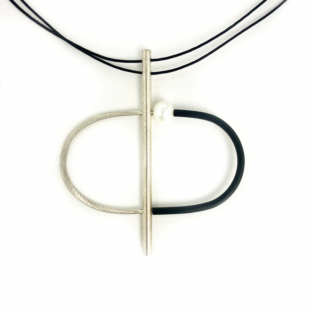 Inteplei Necklace: B & W Oval W/Pearl Jewelry 4 Inteplei Necklace: B & W Oval W/Pearl Jewelry