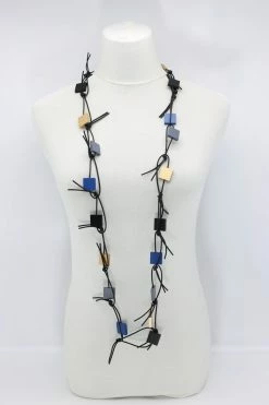 Jewelry Jianhui London Necklace: Duo Squares On Leatherette Chain