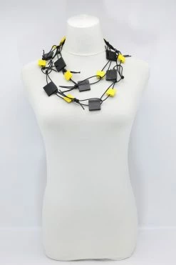 Jewelry Jianhui London Necklace: Duo Squares On Leatherette Chain