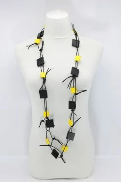 Jewelry Jianhui London Necklace: Duo Squares On Leatherette Chain