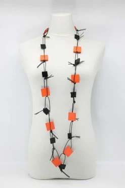 Jewelry Jianhui London Necklace: Duo Squares On Leatherette Chain