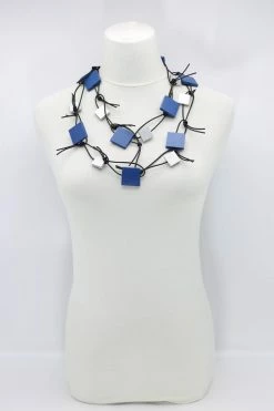 Jewelry Jianhui London Necklace: Duo Squares On Leatherette Chain