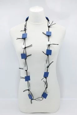 Jewelry Jianhui London Necklace: Duo Squares On Leatherette Chain