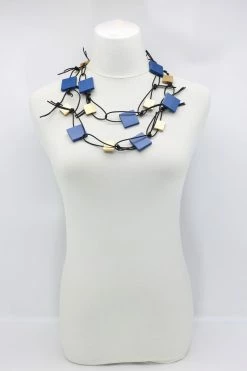 Jewelry Jianhui London Necklace: Duo Squares On Leatherette Chain