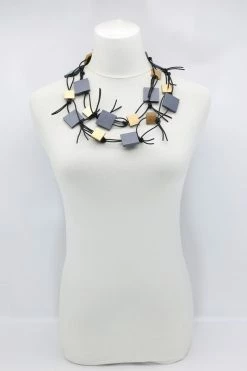 Jewelry Jianhui London Necklace: Duo Squares On Leatherette Chain