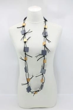 Jewelry Jianhui London Necklace: Duo Squares On Leatherette Chain