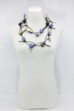 Jewelry Jianhui London Necklace: Duo Squares On Leatherette Chain