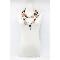 Jewelry Jianhui London Necklace: Duo Squares On Leatherette Chain