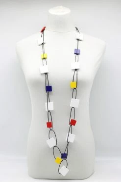 Jianhui London Necklace: Mondrian Cotton Cord Chain W/Squares