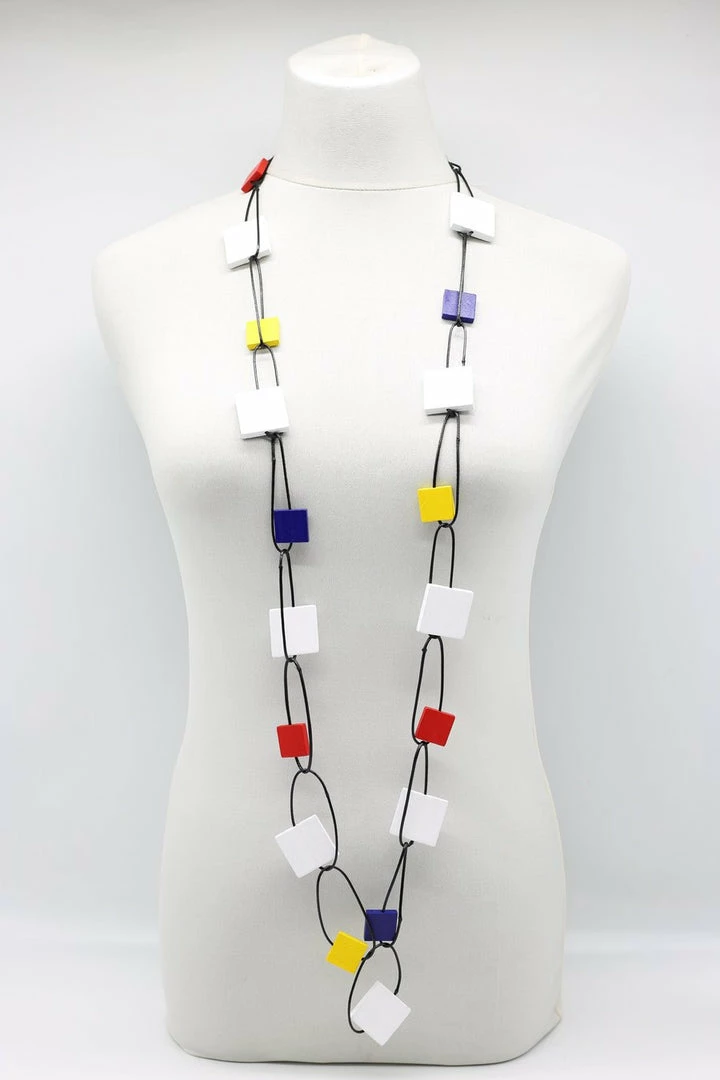 Jianhui London Necklace: Mondrian Cotton Cord Chain W/Squares 4 Jianhui London Necklace: Mondrian Cotton Cord Chain W/Squares