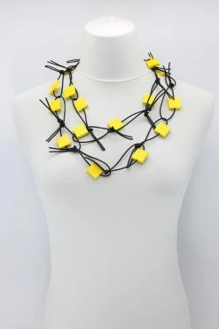 Jewelry Jianhui London Necklace: Squares On Leatherette Chain