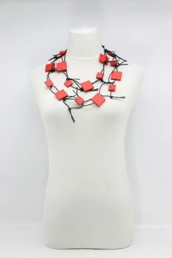 Jewelry Jianhui London Necklace: Squares On Leatherette Chain