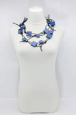 Jewelry Jianhui London Necklace: Squares On Leatherette Chain