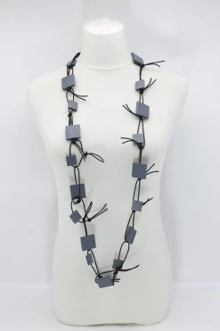 Jewelry Jianhui London Necklace: Squares On Leatherette Chain