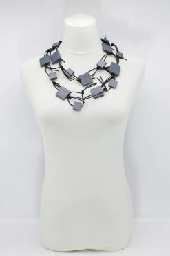 Jewelry Jianhui London Necklace: Squares On Leatherette Chain