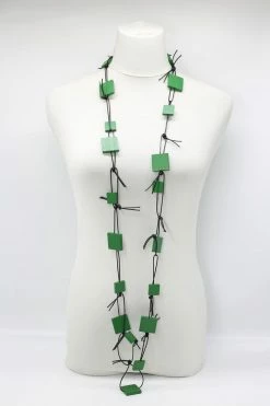 Jewelry Jianhui London Necklace: Squares On Leatherette Chain