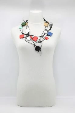 Jewelry Jianhui London Necklace: Squares On Leatherette Chain