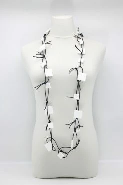 Jewelry Jianhui London Necklace: Squares On Leatherette Chain