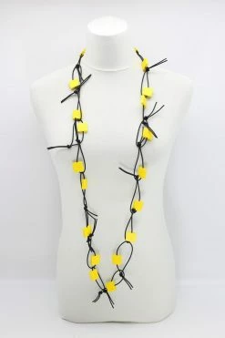 Jewelry Jianhui London Necklace: Squares On Leatherette Chain