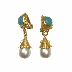Julie Vos Earrings: Botticelli Clip-On, Chalcedony & Pearl