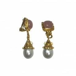 Jewelry Julie Vos Earrings: Botticelli Clip-On, Rose Quartz & Pearl