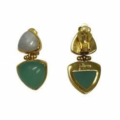 Julie Vos Earrings: Parker Clip On, Moonstone & Chalcedony