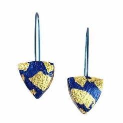 Jewelry Keith Lewis Earrings: Metal Leaf Pyramid Dangles