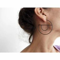 KimyaJoyas Earrings: Large Geometric Oxidized Silver Hoops Jewelry
