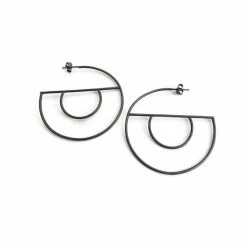 KimyaJoyas Earrings: Large Geometric Oxidized Silver Hoops Jewelry