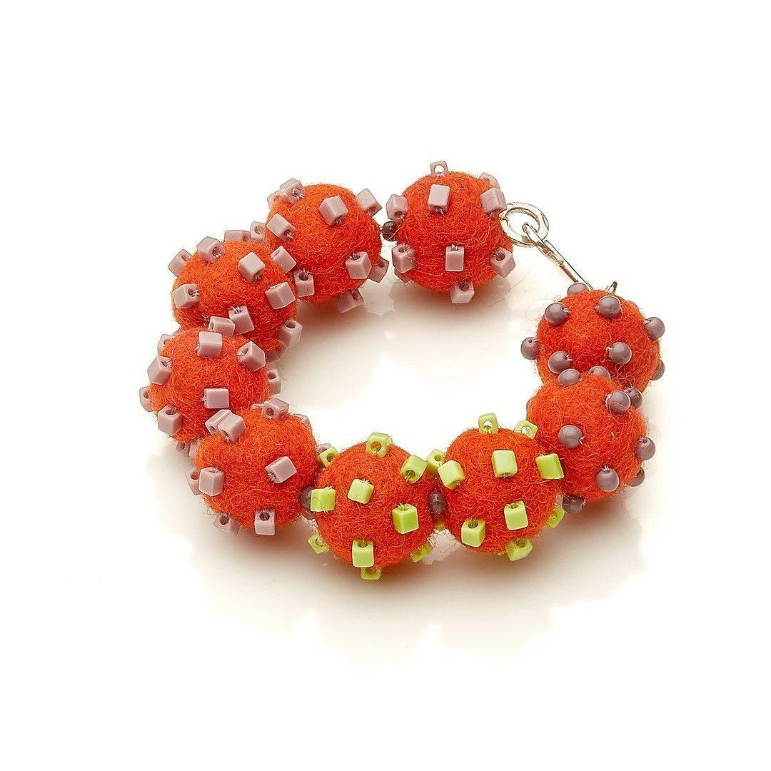 Linda May Studio Linda May Fun Felt Bracelet: Tomato W/ Greens Jewelry 3 Linda May Studio Linda May Fun Felt Bracelet: Tomato W/ Greens Jewelry