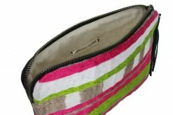 Mercado Global Josefina Pouch: Fuschia Horizontal Stripe
