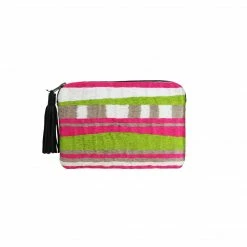 Mercado Global Josefina Pouch: Fuschia Horizontal Stripe