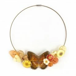 Petal Connection Necklace: Botanical & Butterfly Sculpture Jewelry