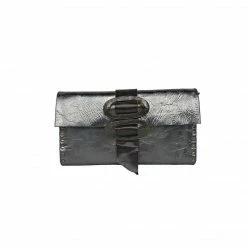 Rebel Designs Large Clutch With Zipper: Gray Metallic