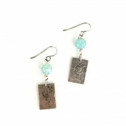 Silver & Sage Earrings: Silver Filled Rectangles With Blue Agate Bead