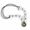 Silver & Sage Necklace: Pearls On Leather W/Moonstone Disc Jewelry