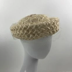 ESSE Purse Museum & Store Collections Vintage Hat: 1960's Beige Straw And Netting