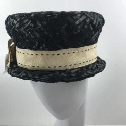 ESSE Purse Museum & Store Vintage Hat: 1960's Black Straw With Ribbon