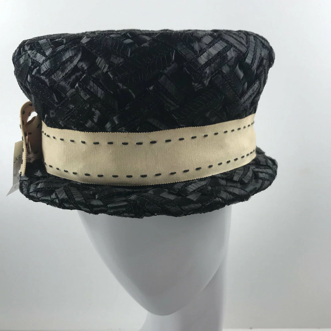 ESSE Purse Museum & Store Vintage Hat: 1960's Black Straw With Ribbon 3 ESSE Purse Museum & Store Vintage Hat: 1960's Black Straw With Ribbon